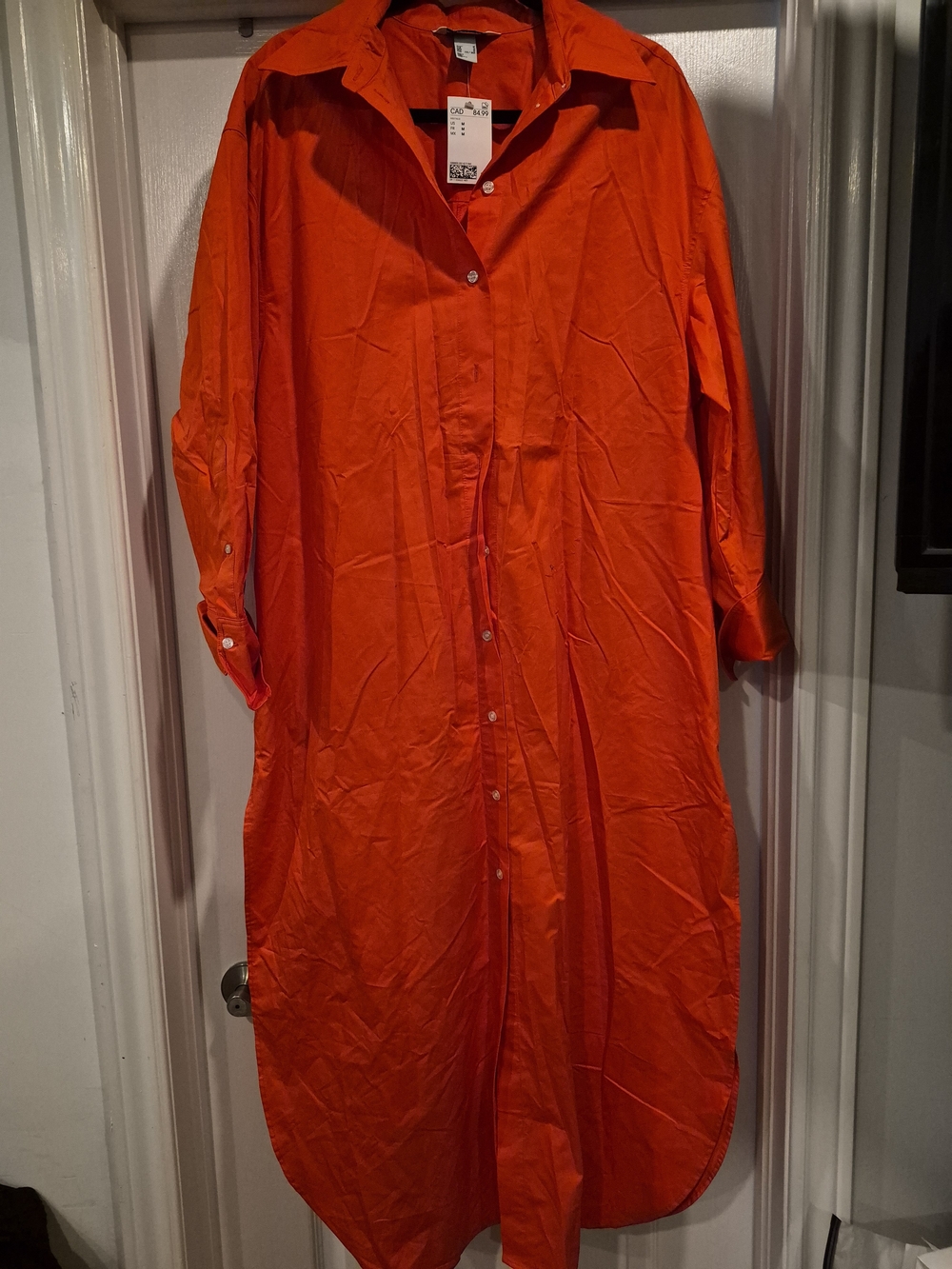 H&M Orange Longline Button-Down Shirt Dress